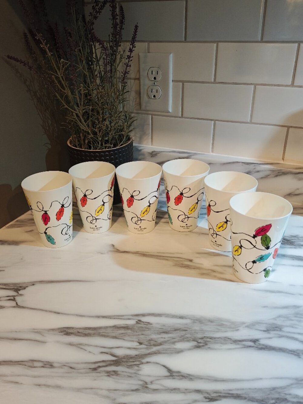 Kate Spade New York Christmas Lights Reusable Party Cups Set of 6 - Picture 5 of 8